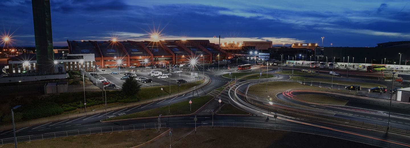London Luton Airport Drop Off Zone at night.