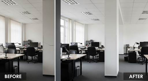 Before and after image of a commercial tenant workspace